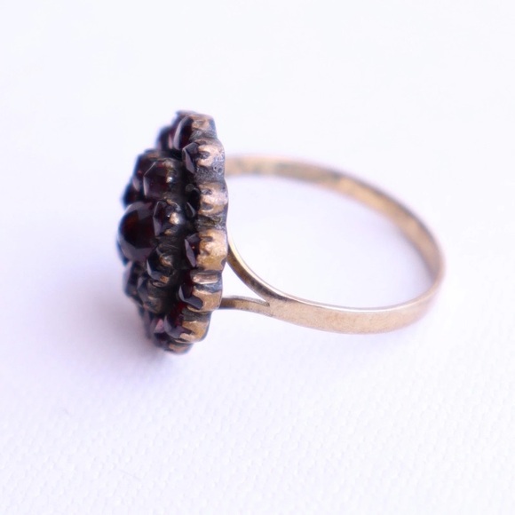 Antique 14k Gold & Silver-Topped Bohemian Garnet Cluster Ring - Picture 5 of 11